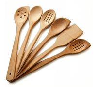 ECOSALL 6 Healthy Wooden Spoons For Cooking - Safe & Reliable Kitchen Set | 100% Natural, Uncoated, Unfinished Solid Wood Utensils to Scrape, Stir, Serve, Turn, Flip & Mix Your Food. Nonstick Safe