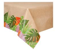 Ecosaurus Dinosaur Paper Table Cover for Parties 180cm x 120cm Paper Tablecloths for Parties | Disposable Tablecloths | Party Table Covers | Coloured Jungle Leaves on a Kraft Effect Printed Background