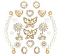 ECOSCO 22Pcs Bling Rhinestone Shoe Charms Set for Women, Gold Butterfly Flower Design with Pearl Chain Acc for Party Favor (gold-22pc)
