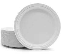 ECOSHIN Compostable Small White Paper Plates, [50-Pack] Heavy Duty Disposable Sugarcane Bagasse Plates | Eco Friendly Biodegradable Microwave Safe Party Plates (50, 9 inch)