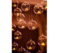 Ecosides Set of 18 Wedding Hanging Glass Orbs 80MM, Clear Glass Tea Light Terrarium, Hanging Glass Globes, Globe Terrarium, Tea Light Holders, Wedding Decor Indoor Outdoor