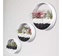 Ecosides Set of 3 Round Hanging Planters, Wall Planters, Wall Metal Vase, Round Fairy Garden, Hanging Wall Planters (White)