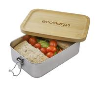 EcoSlurps Large Stainless Steel LunchBoxes & leakproof Bamboo Lid - British designed lunchbox with 70% Recycled 304 Food-Grade Steel and clips. Plastic-Free, British leakproof Bento Box Kids & Adults
