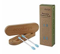 EcoSlurps Reusable Cotton Buds - British Brand - Blue Eco Friendly Silicone Swabs and Qtips for Makeup Application and Cleaning Ears (2, Blue)