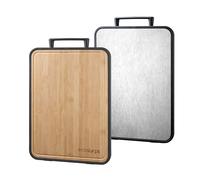 EcoSlurps Reversible Chopping Board - Two-Sided Recycled 304 Stainless Steel & Bamboo Wood | Plastic-Free Cutting Board 2 in 1 British Food prep Eco-Friendly Kitchen Gift (40x30)