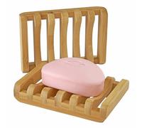 EcoSlurps Soap Dish Holder British - Bamboo Wood Bathroom Soap Tray offering natural plastic free soap container with self draining system Eco Container for Kitchen Sponges & Soaps (1, Grid)