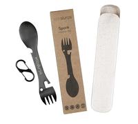 EcoSlurps Spork 5 in 1 Camping Cutlery Set Made from Recycled Strong 304 Grade Stainless Steel Comes in Eco-Friendly Travel Case and Carry Clip Black Titanium Metal Coating UK British (1 Spork Set)