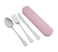 EcoSlurps Travel Cutlery in Sliding case - British Designed 304 Grade Steel Cutlery Including Fork Knife and Spoon Inside Sliding case, Essential for Camping and Eating on the go (Pink)