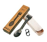 EcoSlurps Ultimate Spork - 5-in-1 Camping Cutlery Set Made of Strong Recycled 304 Grade Stainless Steel in Eco-Friendly Travel Case & Carry Clip - British Black Titanium Coated sporks