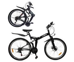 ECOSMO 26 Inch Folding Mountain Bike -21 speed SHIMANO gear system, Dual Suspension,Front Disc Brake, Quick Release Mechanism, Hi-Ten Steel Frame, All Terrain Folding Bicycle (26SF02BL)