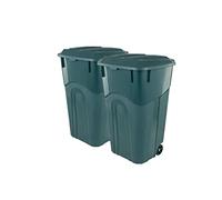 ECOSolutions 32 Gallon Wheeled Outdoor Garbage Can with Attached Snap Lock Lid and Heavy-Duty Handles, ECO Green, Heavy-Duty Construction, Perfect Back Yard, Deck, or Garage Trash Can, 2 Pack