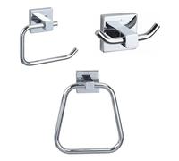 EcoSpa 3 Pc Bathroom Accessory Set - Towel Ring, Double Robe Hook & Toilet Roll Holder, Polished Chrome Finish, Wall Mounted with Concealed Fixings