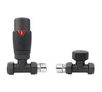 EcoSpa Anthracite Straight Thermostatic Radiator Valve Pack. Thermostatic TRV & Lock Shield Valves Ideal for Central Heating Radiators and Heated Towel Rails