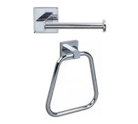 EcoSpa Bathroom Accessories Set - Wall Mounted Toilet Roll Holder & Towel Ring, Polished Chrome Finish, Solid Metal Construction, Square Mounting with Concealed Fixings