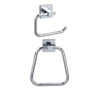 EcoSpa Bathroom Accessories Set - Wall Mounted Toilet Roll Holder & Towel Ring, Polished Chrome Finish, Solid Metal Construction, Square Mounting with Concealed Fixings