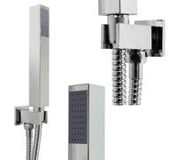 EcoSpa Brass Shower Wall Elbow Outlet SQUARE with Hose and Handset Chrome