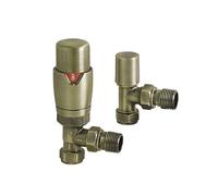 EcoSpa Brushed Brass Angled TRV Thermostatic Radiator Valve Pack (Pair)