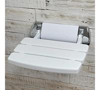 EcoSpa Elegance Bathroom Mobility Aid • Wall Mounted Folding Shower Seat Stool in White/Chrome Trim • Max. 160kgs/25st