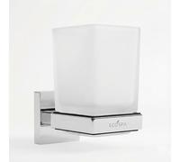 EcoSpa Frosted Glass Tumbler & Toothbrush Holder - Wall Mounted Bathroom Accessory with Polished Chrome Holder, Modern Square Design, Easy Installation
