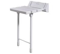 EcoSpa Wall-Mounted Fold Down Shower Seat Chair with Legs - Bathroom Mobility Aid in White Supports up to 180kg / 28st