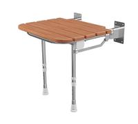 ECOSPA Wall Mounted Folding Wooden Shower Seat with Adjustable Legs, Compact Bathroom Mobility Aid