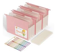 EcoStash 3 Pack A4 Accordion Suspension Files, 12 cm Expanding Heavy Duty Wheat Straw Material with Retractable Hooks, High Capacity Hanging Organiser with Tabs and Inserts for Filing Cabinets (Pink)