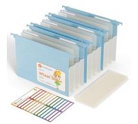 EcoStash 3 Pack A4 Accordion Suspension Files, 12 cm Expanding Heavy Duty Wheat Straw Material with Retractable Hooks, High Capacity Hanging Organiser with Tabs and Inserts for Filing Cabinets (Blue)