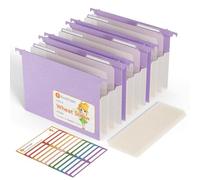 EcoStash A4 Accordion Suspension Files, Wheat Straw Filing Cabinet Expanding Suspension Files, Expanding Hanging Files Organiser with Tabs and Inserts for Office, Home, School - 3 Pack (Purple)