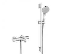 Ecostat Set Thermostatic bath/shower mixer + Unica shower rail + 2 spray hand shower, Chrome (13201000-Vernis)
