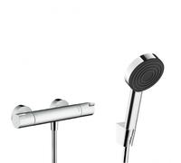 Ecostat set Thermostatic shower mixer+3 jets Hand shower XXL 105mm + Shower hose 125cm and holder, Chrome (13211000-Pulsify)