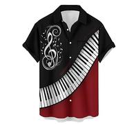 Ecosunny Music Shirts for Men Hawaiian Bowling Printed Short Sleeve Casual Button Down Shirts, Music Note Contrast Red, Medium