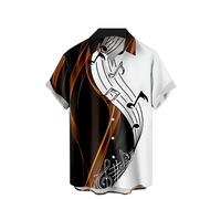 Ecosunny Music Shirts for Men Hawaiian Bowling Printed Short Sleeve Casual Button Down Shirts, S Music Note Flame Black, XXL