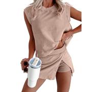 Ecosunny Women's Summer 2 Piece Sets Sweatsuits Casual Crewneck Sleeveless Matching Sets Trendy Skirt Shorts Lounge Outfits, A-smoke Gray, Medium