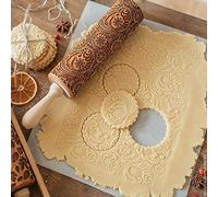 ECOSWAY Laser Printing Flower Pattern Wooden Rolling Pin, Wooden Laser Engraved Snowflake Plant Rolling Pin,Embossed Engraved Roller Pin for Baking Embossed Cookies~Medium,39 * 5cm