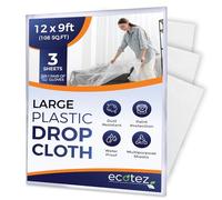 Ecotez 3 Pack Extra Large Painter's Drop Cloth - Light & Durable Dust Cover - Clear Plastic Sheet - Paint Drop Cloth - Floor Protector