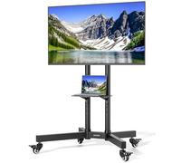 ECOTINY Heavy-Duty Rolling TV Stand for 32-85" Screens - Supports 187 lbs (154 lbs TV + 33 lbs Shelf), Stable Mobile TV Cart with Storage Tray & Locking Wheels, Floor TV Stand, Max VESA 600x400, Black