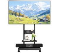ECOTINY Mobile TV Stand on Wheels for 37-75 inch TVs up to 70kg, Swivel Mobile TV Cart with Shelf & Pegboard, Height Adjustable Rolling TV Trolley with Steel Base, TV Floor Stand Max VESA 600x400mm