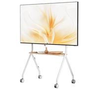 ECOTINY Rolling Easel TV Stand for 49-80 Inch TVs, Mobile TV Cart with Lockable Wheels, Height Adjustable Floor Stand with Wood Shelves and Cable Management, VESA 600x400, White