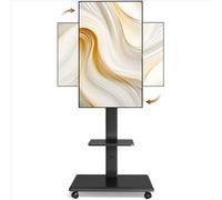 ECOTINY Steel Base Rolling TV Stand for 37-86 Inch TVs up to 110 lbs, Rotating & Tilt & Swivel Mobile TV Stand with Pegboard Storage Panel, Height Adjustable Portable TV Cart with Steel Shelf, Black