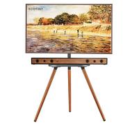 ECOTINY Tripod Easel TV Stand for 43-65" LCD LED OLED Screen, Black Walnut | Height Adjustable and Swievel TV Stand, Portable Corner TV Floor Stand with Wooden Tray, Max. VESA 400x400mm, Minimalist