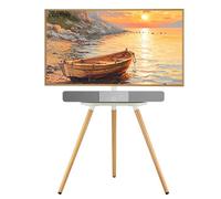 ECOTINY Tripod Easel TV Stand for 43-65" TVs, Height-Adjustable Swivel Corner Floor TV Stand with Wooden Tray, VESA 400x400 LCD/LED/OLED Compatible, Minimalist, White
