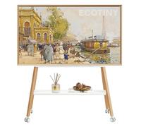 ECOTINY TV Stand with Wheels for 49-75 inch TVs up to 40 kg, Easel Design with Metal Structure and Wooden Shelf, Movable TV Stand on Wheels for Business, Office, School, and Home, White