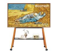 ECOTINY TV Stand with Wheels for 49 to 75 Inch Mobile Shelving Up to 40 kg, Easel Design Metal and Wood Ideal for Shop, Office, School and Home