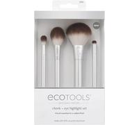 EcoTools Precious Metals Cheek & Eye Highlight Makeup Brush Kit, for Eyeshadow, Blush, & Powder Products, Eco Friendly, Vegan, Cruelty Free Face Brushes, Recycled Aluminum, Chrome, 4 Piece Set
