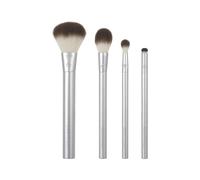 EcoTools Precious Metals Cheek & Eye Highlight Makeup Brush Kit, for Eyeshadow, Blush, & Powder Products, Eco Friendly, Vegan, Cruelty Free Face Brushes, Recycled Aluminum, Chrome, 4 Piece Set