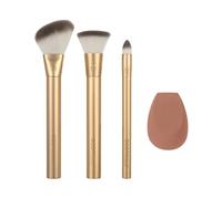 EcoTools Precious Metals Face Blend & Sculpt Set, Makeup Brush Kit, Foundation Brush, Eco-Friendly & Vegan Makeup Brush Kit, Recycled Aluminum, 4 Piece Set