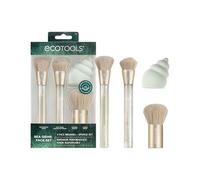 EcoTools Sea Gems Face Set, 3 Makeup Brushes & Sponge, 4-Piece | Foundation, Blush, Contour & Bronzer, Applicators for Cream, Liquid & Powder Products, 50% Ocean-Bound Plastic Handles