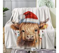 ECOTOS Christmas Blanket Highland Cow Fleece Throw Blanket for Bed Sofa, Soft Fluffy Flannel Warm Blankets and Throws for Armchairs Couch Outdoor Camping Travel, Single 130x150cm