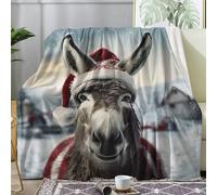 ECOTOS Donkey Blanket Christmas Fleece Throw Blanket for Bed Sofa, Soft Fluffy Flannel Warm Blankets and Throws for Armchairs Couch Outdoor Camping Travel, Single 130x150cm