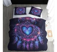 ECOTOS Dream Catcher Duvet Cover King Size - Heart Feather Bedding Sets, Reversible Printed Quilt Cover & 2 Pillowcases with Zipper Closure, Ultra Soft Non Iron Brushed Microfibre Bed Set